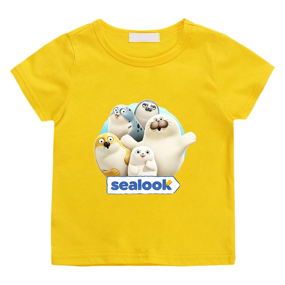 

Sealook 100% Cotton Cartoon Print Children s T-shirt Cute Boys Girls Manga Kids Tops Sports Breathable Casual O-neck Tees Summer 160 жовтий