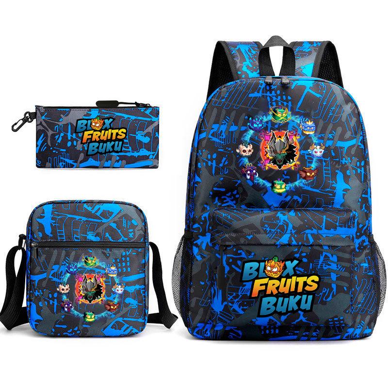 Mochila Escolar para Adolescentes Jogo Blox Fruits Fruta do Demônio Escola Primária Estrela Pintura Térmica Conjunto de 3 peças