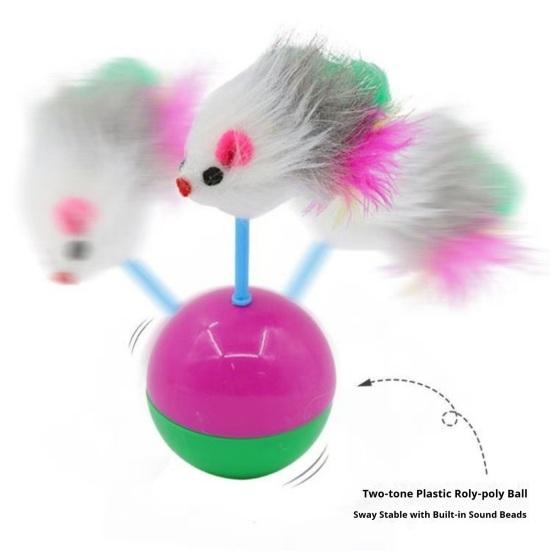 Pet Toy Interactive Tumbler Mouse Shape Plush Feather Tail Cat Toy Reduces Anxiety Boredom Independent Cat Toy