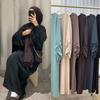 Arabie Saoudite Femmes Musulmanes Robe Modeste Eid Dubaï Plaine Abaya Fête Islamique Solide Turquie Lacets Poignets Vêtements Longs