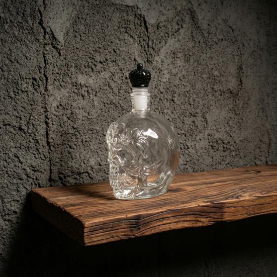 Decantador de Uísque Caveira, Garrafa de Vidro Gótica de 500ml com Rolha, Dispensador de Espírito de Halloween para Bar Doméstico, Decantador de Bebida Assustador Presente