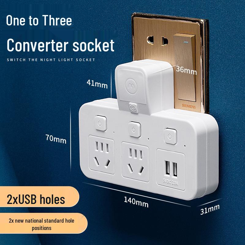 Multi-Outlet Power Strip with USB, Wireless Converter, Night Light, and Individual Switches for Home Office
