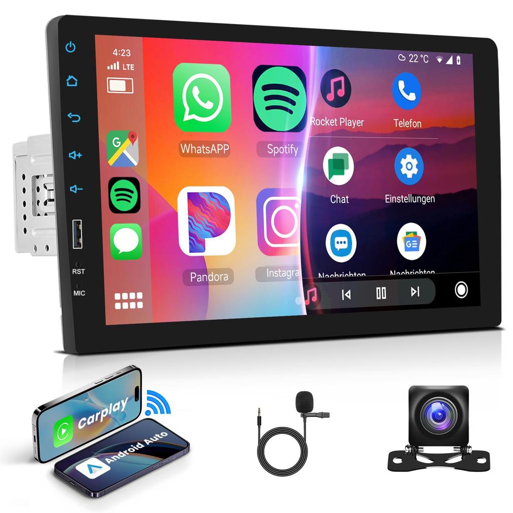Hodozzy 1Din 9 Inch Touch Screen 1 Din Car Radio Wireless Carplay and Android Auto Car Stereo Single Din Support Bluetooth Handsfree Mirrorlink USB FM
