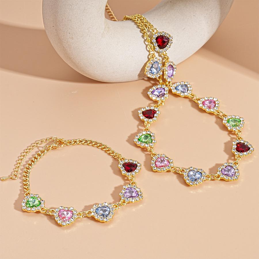 Super Flash Diamond Colored Love Clavicle Necklace Court Style Niche Necklace Set