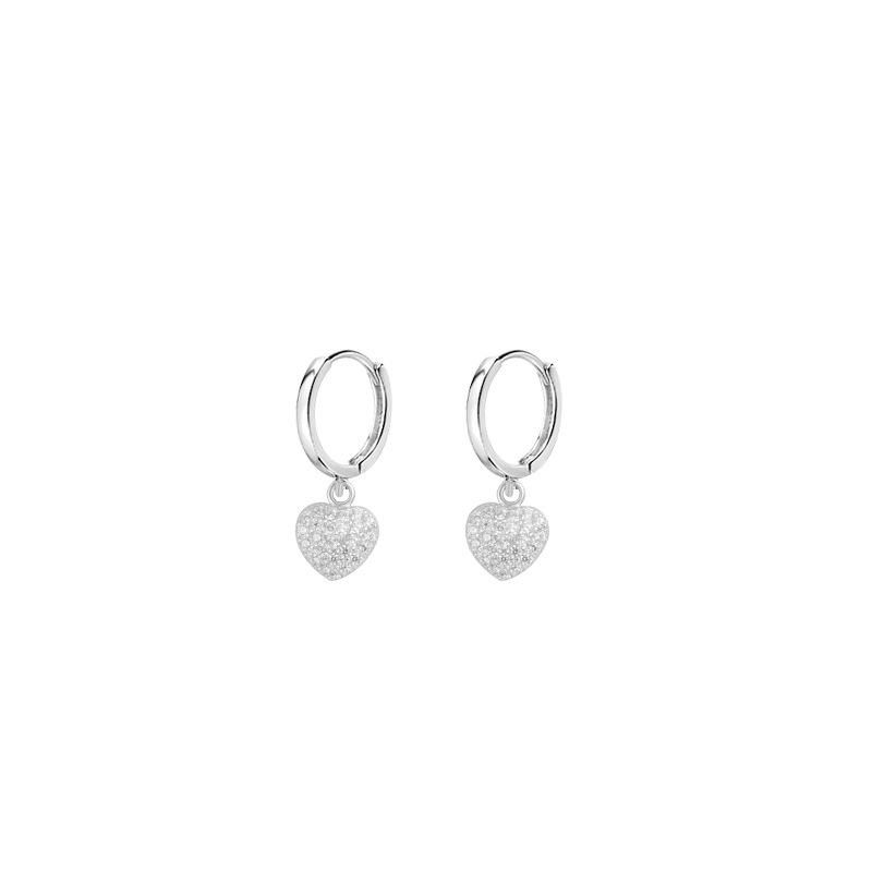 Korean Rhinestone Heart Ear Cuff 925 Sterling Silver Earrings for Women