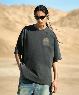 Peullukeu Sunrise Crack Pigment Short Sleeve T-Shirt Dark Gray Fst738