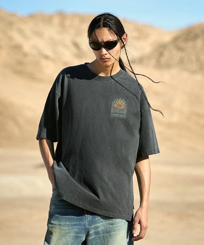 Peullukeu Sunrise Crack Pigment Short Sleeve T-Shirt Dark Gray Fst738