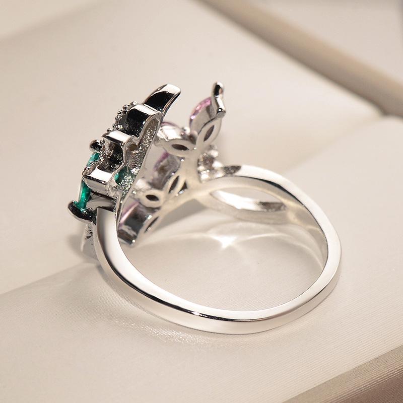 European Creative Bird Flower Opening Rings for Women Unique Chic Inlaid Pink Green Zircon Adjustable Rings Jewelry gift