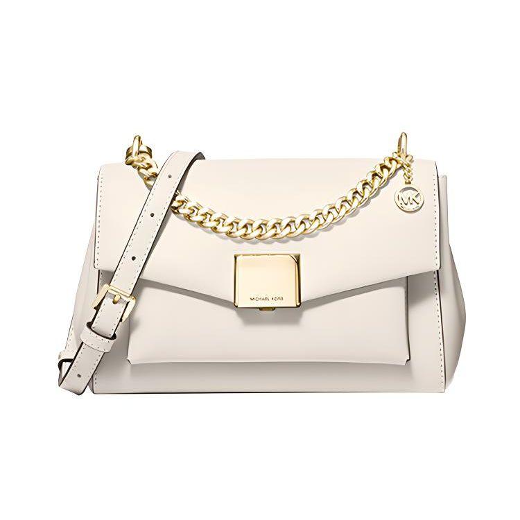 

Michael Kors Mk Lita Series Solid Color Gold Buckle Letter Chain Flap Shoulder Crossbody Bag Medium Women bags Cream 35T0GXPL2O-289 Basic Set (Bag+Dust Bag)