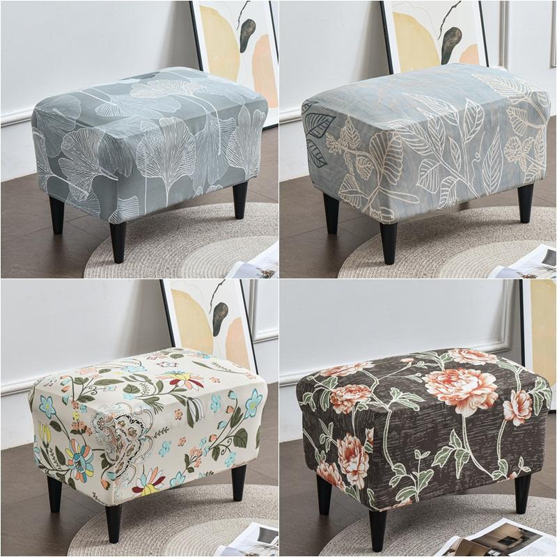 Nordic Style Ottoman Covers Spandex Rectangle Stool Cover All-inclusive Footstool Covers Furniture Protector Sofa Footrest Cover