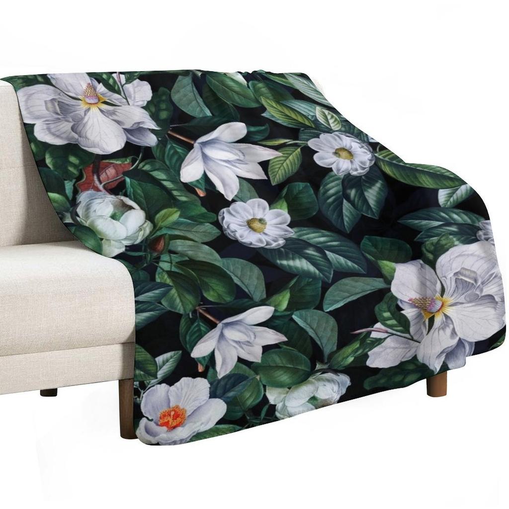 Vintage Midnight Magnolia Botanical Night Garden Throw Blanket Soft Warm Blanket Gift for Grandparents