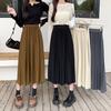 Korean Style Plus Size Pleated Midi A-line Skirt with High Waist Elastic