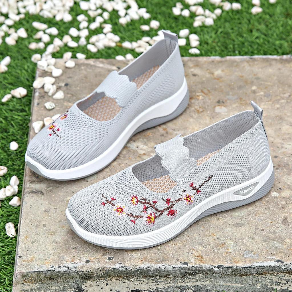Fashion Women Fashion Leisure Flat Shoes Spring Autumn Flat Square Toe Knitting Elastic Soft Sole Comfortable Slip-on Shoes Plus Size 43