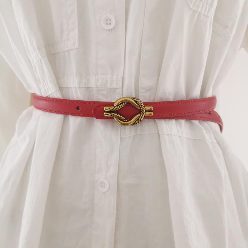 

Womens Retro Minimalist Belt Metal Buckle Fashion Dress Decoration Waist Belt Burgundy