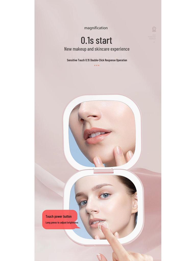 Rechargeable Portable LED Makeup Mirror with Light, Double-Sided, Custom Magnification, Compact Folding Design