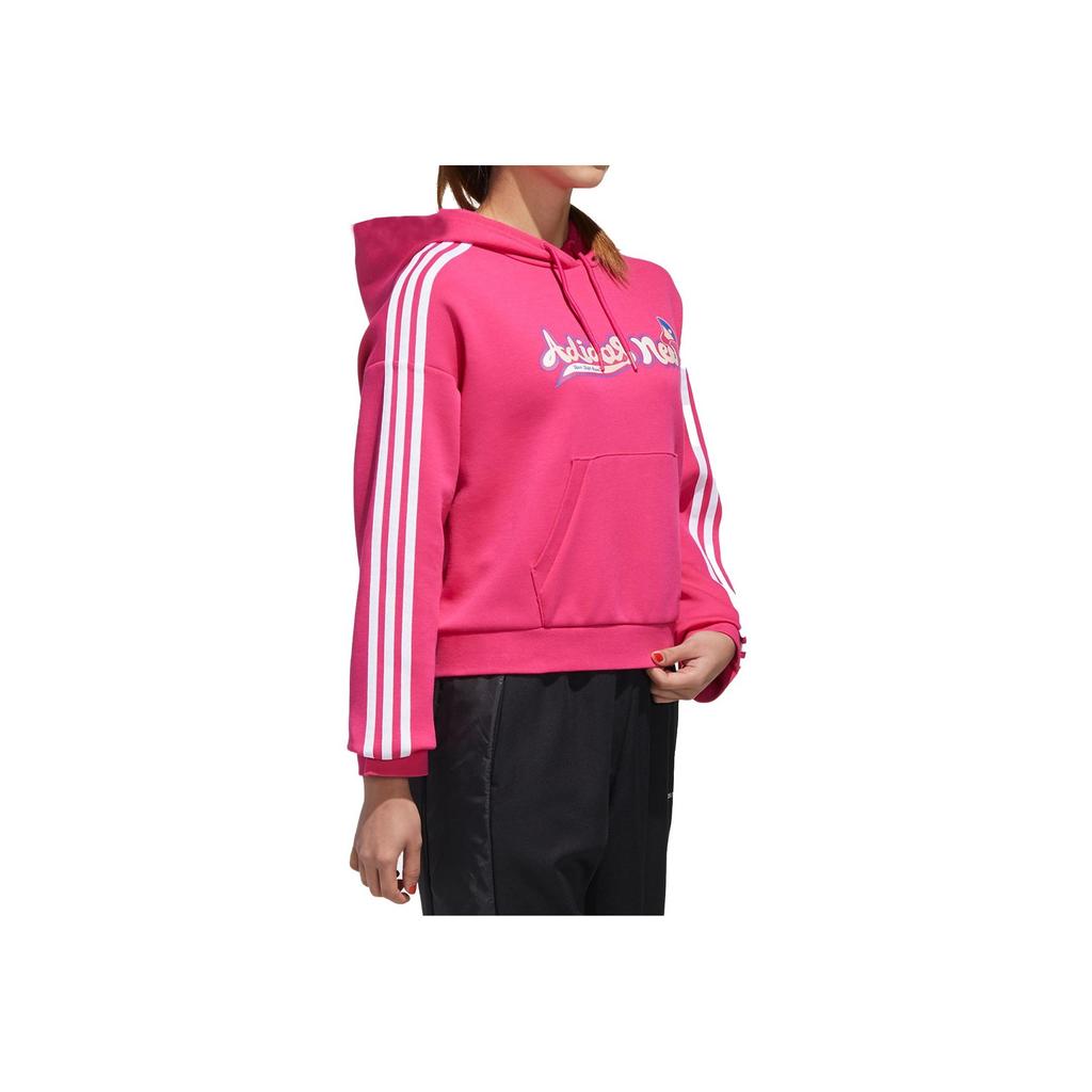 Adidas Neo Printed Striped Hooded Sports Sweatshirt Women Sweatshirt Pink GP5863