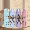 1PC Scissors Floral Vintage Retro Pattern 750ml Color Plastic Sports Water Bottle Leakproof Flip Straw Lid Suitable for Sports Office Home Use