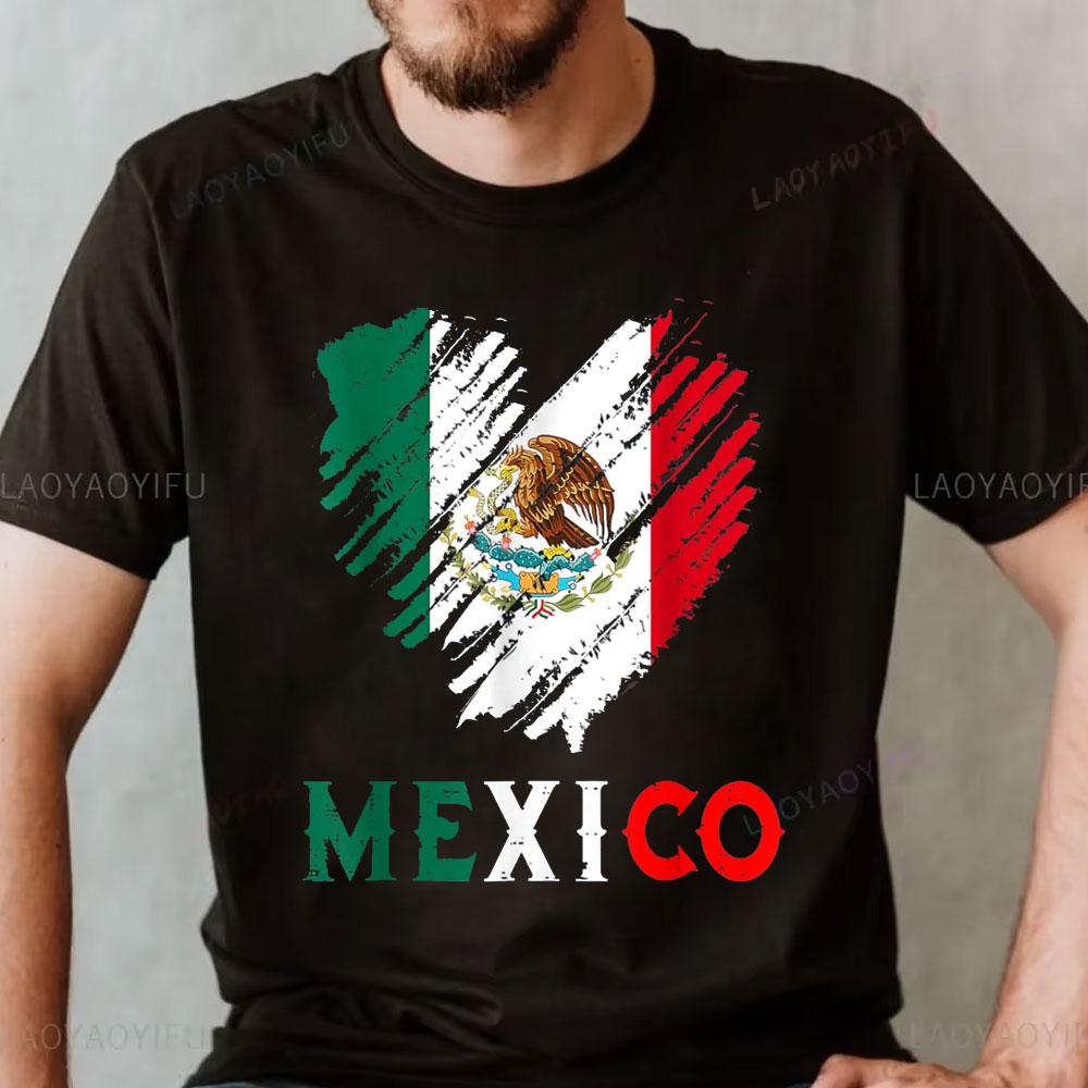 Mexico City Mexican Flag Heart High Quality Men T Shirts Viva Mexico Aesthetic Independence Day Unisex TShirt Tops Ropa Hombre