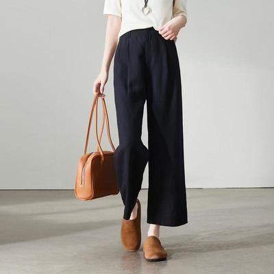 SOFSIL Women's High-Waist Linen-Blend Wide-Leg Cropped Pants