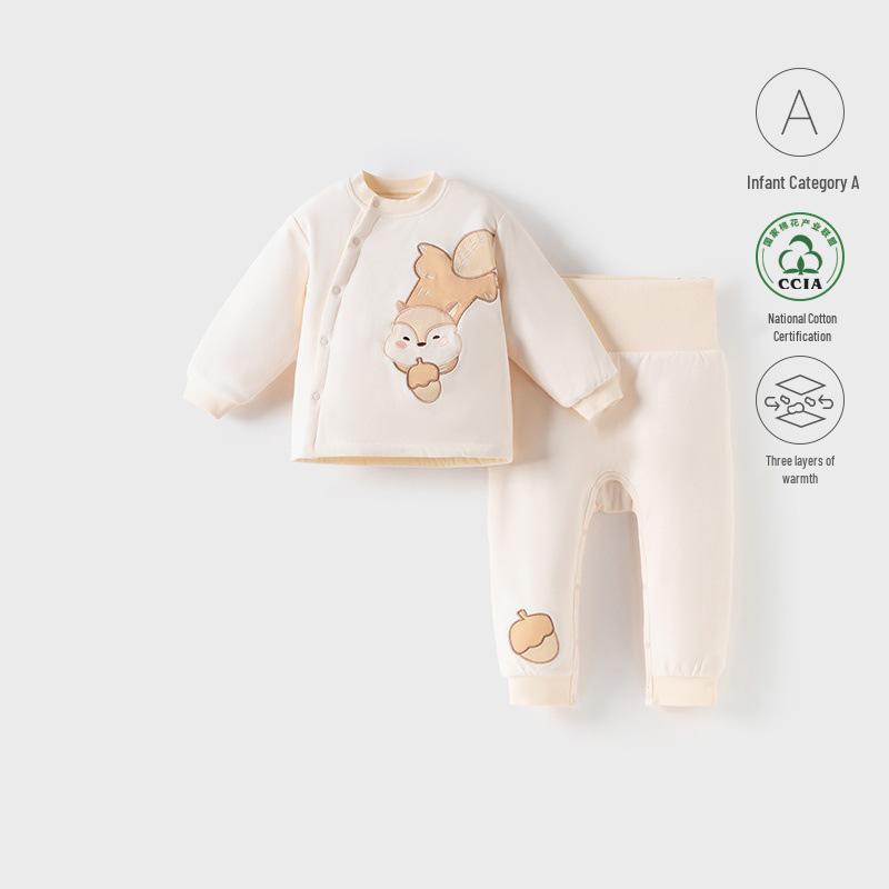 Baby Autumn & Winter High-Waist Two-Piece Set: Warm, No-Undressing Outfit for Boys & Girls 90 cm