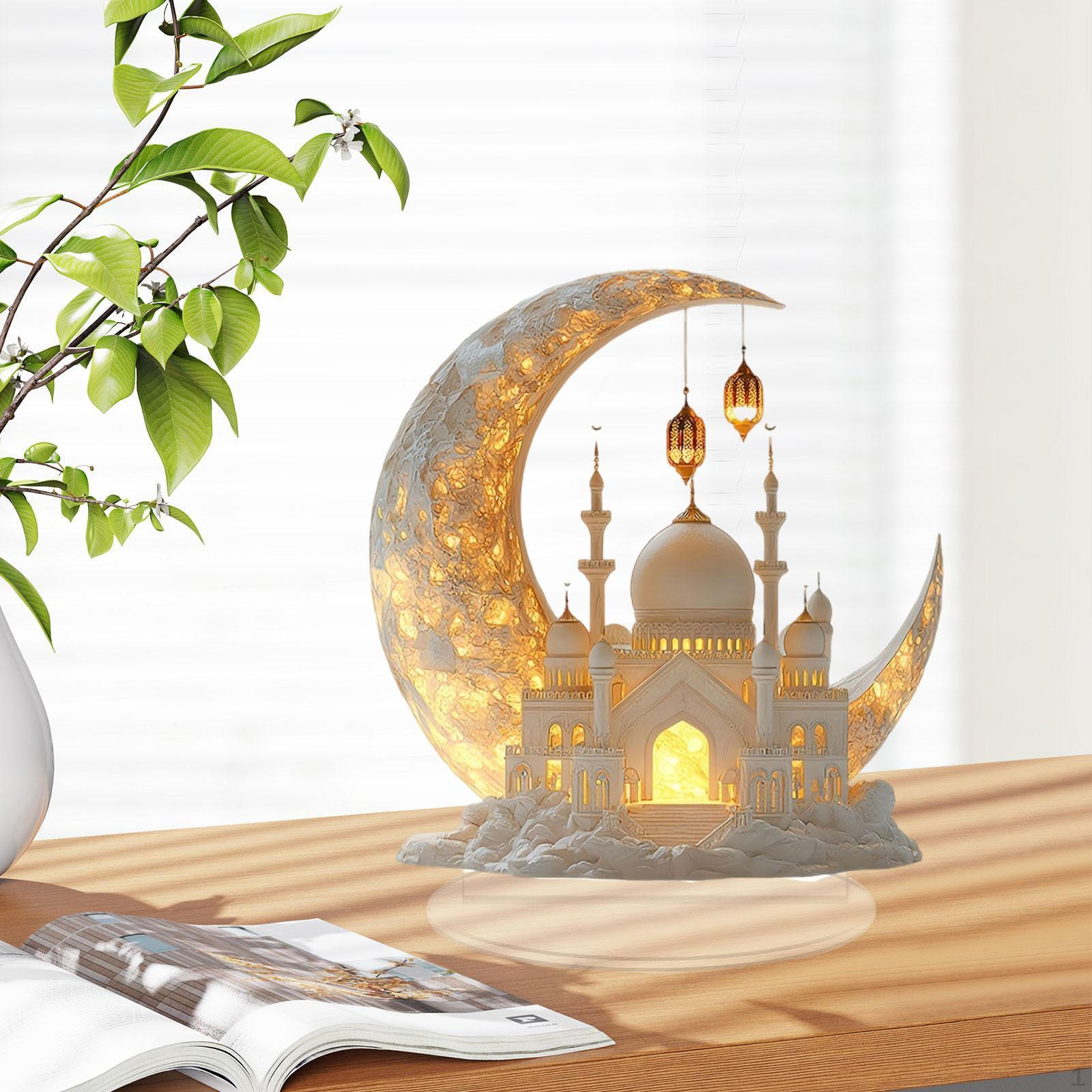 

Eid Mubarak Decor Moon Shape Craft Traditional Acrylic Ramadan Ornament for Desk Living Room