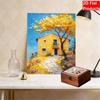 DIY Frameless Pearl Painting Kit Yellow House Scenery 3D Shiny Bead Art Canvas Relaxing Craft for Home Wall Decor Gift Handmade Artwork