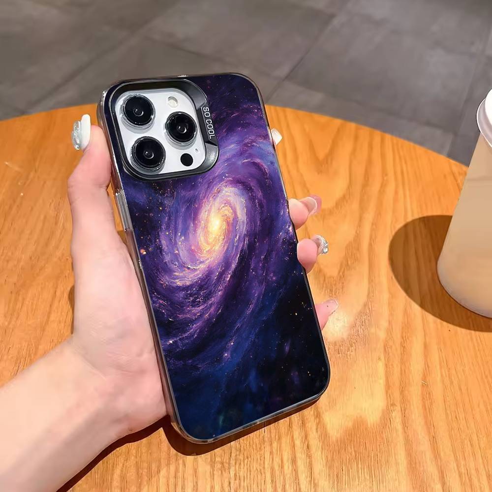Space Galaxy Universe Phone Case For iPhone17 16 15 14 13 12 Pro Max Grey Black Matte Laser Metallic Aurora Funda