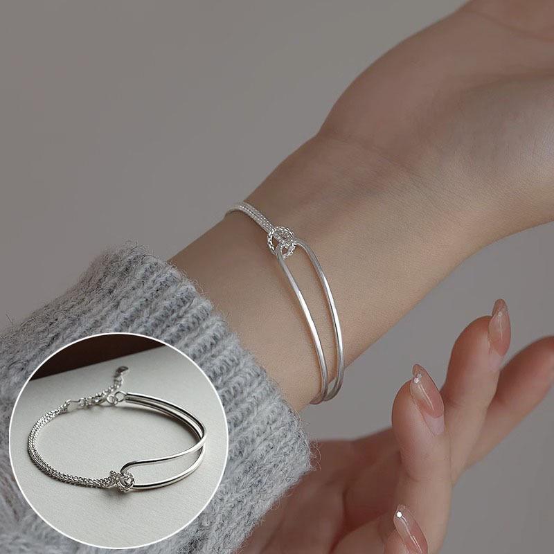 Korean Style S925 Sterling Silver Geometric Cutout Bracelet: Women's Retro Hong Kong Style Bangle