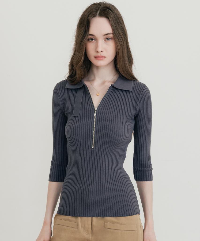 SSIN AND LEE (W) Lounge Half Knit Polo Shirt Charcoal