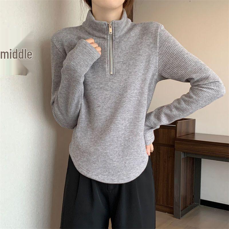 Dames Plus Size Geribbelde Halve Rits Basislaag Top - Figuurcorrigerende Losse Pasvorm voor Herfst/Winter