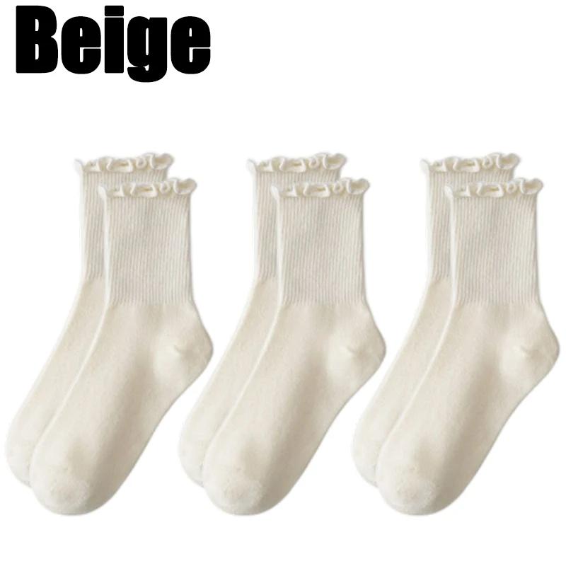 5pairs Korean Lolita JK Ruffle Cotton Socks for Women Middle Tube Ankle Soft Breathable Hosiery Black White Autumn Kawaii Socks