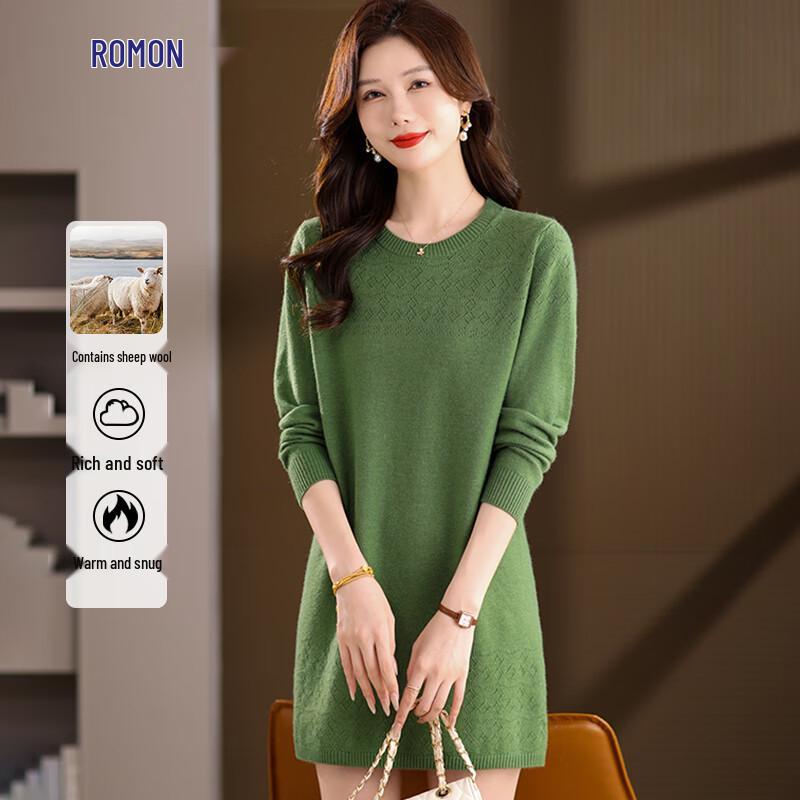 Luomen Women's Wool Blend Long Sleeve Round Neck Midi Knit Dress