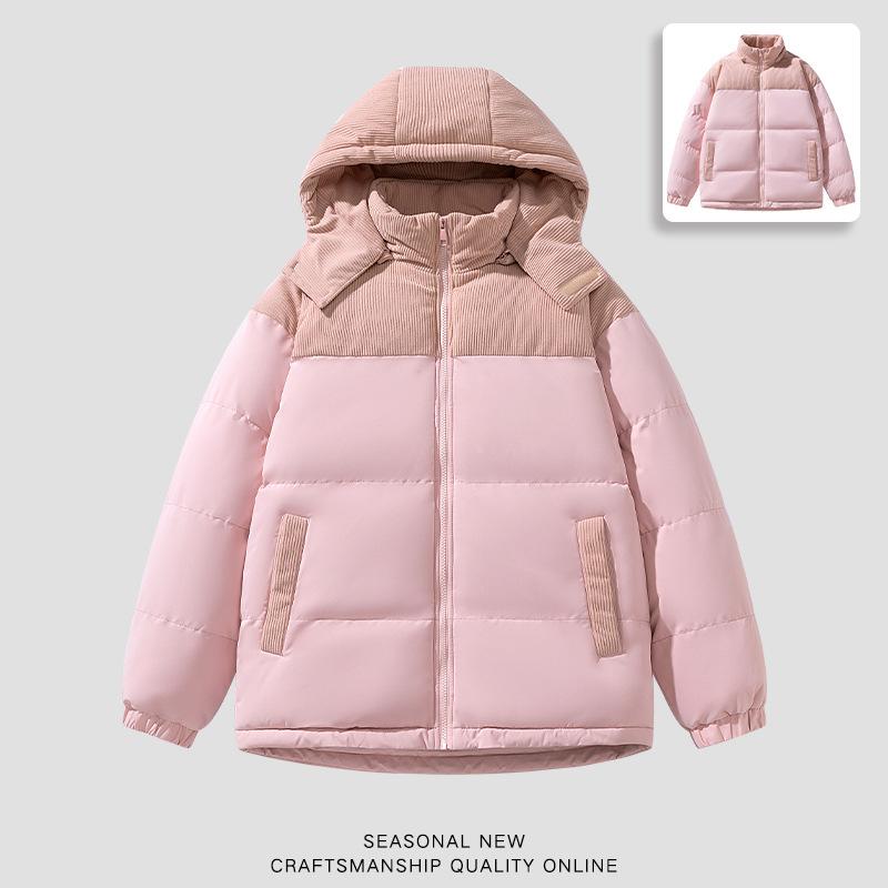 

2025 зима новая хлопковая куртка новый дизайн в стиле колор-блок съемный капюшон модная хлопковая трендовая хлопковая одежда 3XL розовый