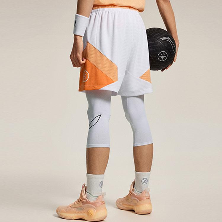 Li-Ning Wade Series Color Block Letter Mid-Rise Drawstring Quick-Dry Straight Casual Shorts Men Shorts White AAPU017-2