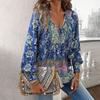 2025 Autumn, Bohemian Vacation Style, Printed, Lace Up, Long Sleeved Top, Women's Shirt, Casual Wear, Comfortable Top