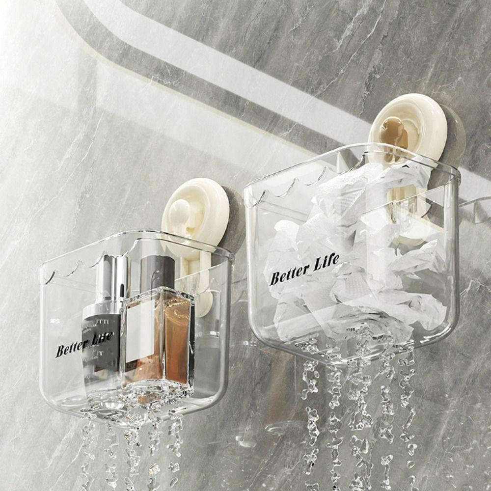 Multifunctional Suction Cup Storage Basket Transparent Removable Bathroom Organizer Shelf Drill-free Wall Mounted Shelf
