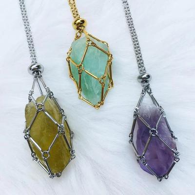 Colar Gaiola de Cristal Porta Pedra Corrente de Metal Porta Strass Presentes