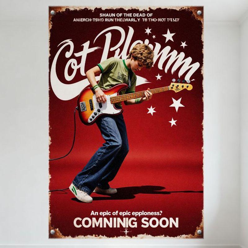 Cot Pilemm Movie Poster Retro Metal Tin Sign with Stylized Text & Sunburst Guitar - Home Bar Man Cave Decor 20x30cm（7.8x11.8inch）