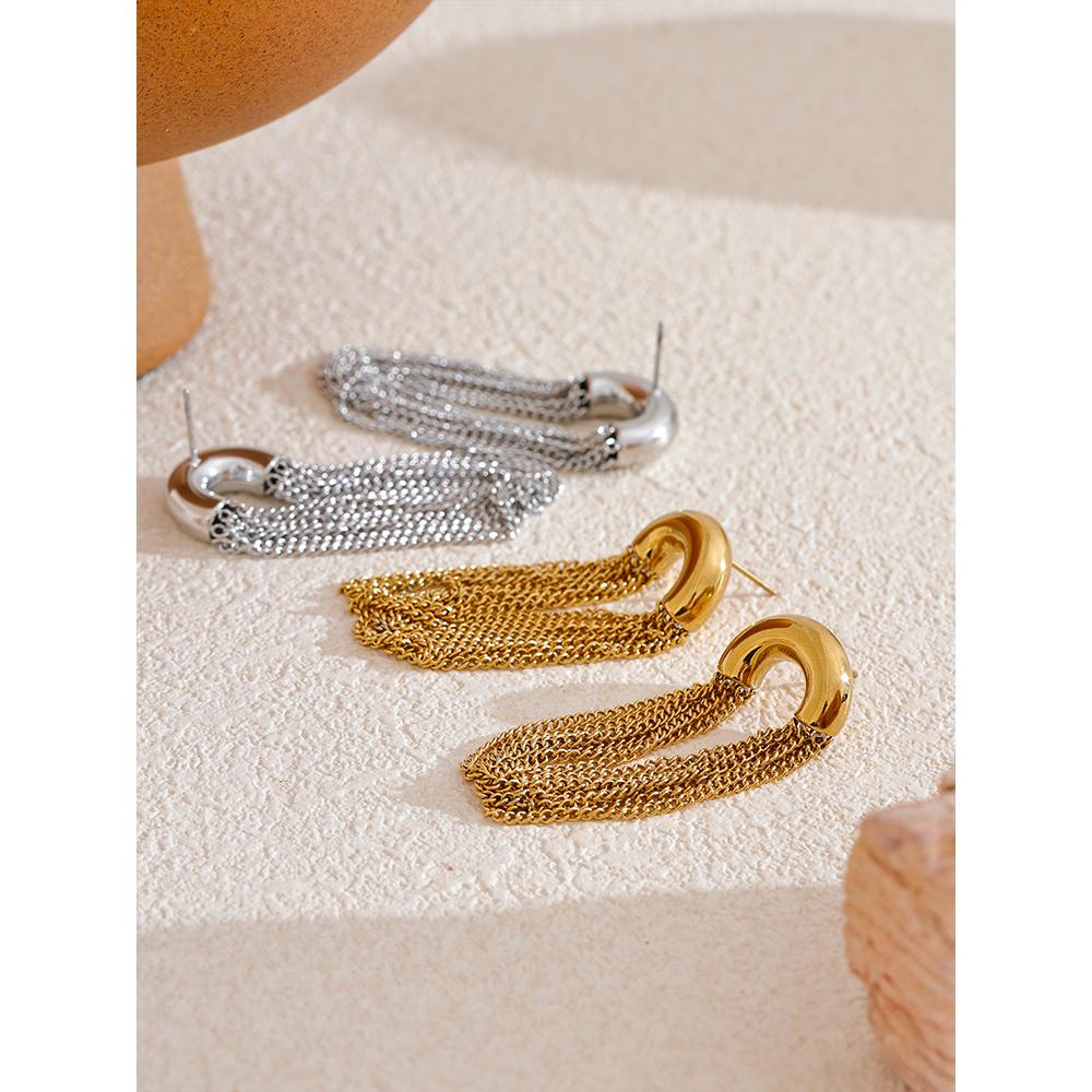 Yhpup Hypoallergenic 316L Stainless Steel Tassel Chain Long Drop Dangle Earrings Waterproof Personalized Fashion Daily Jewelry