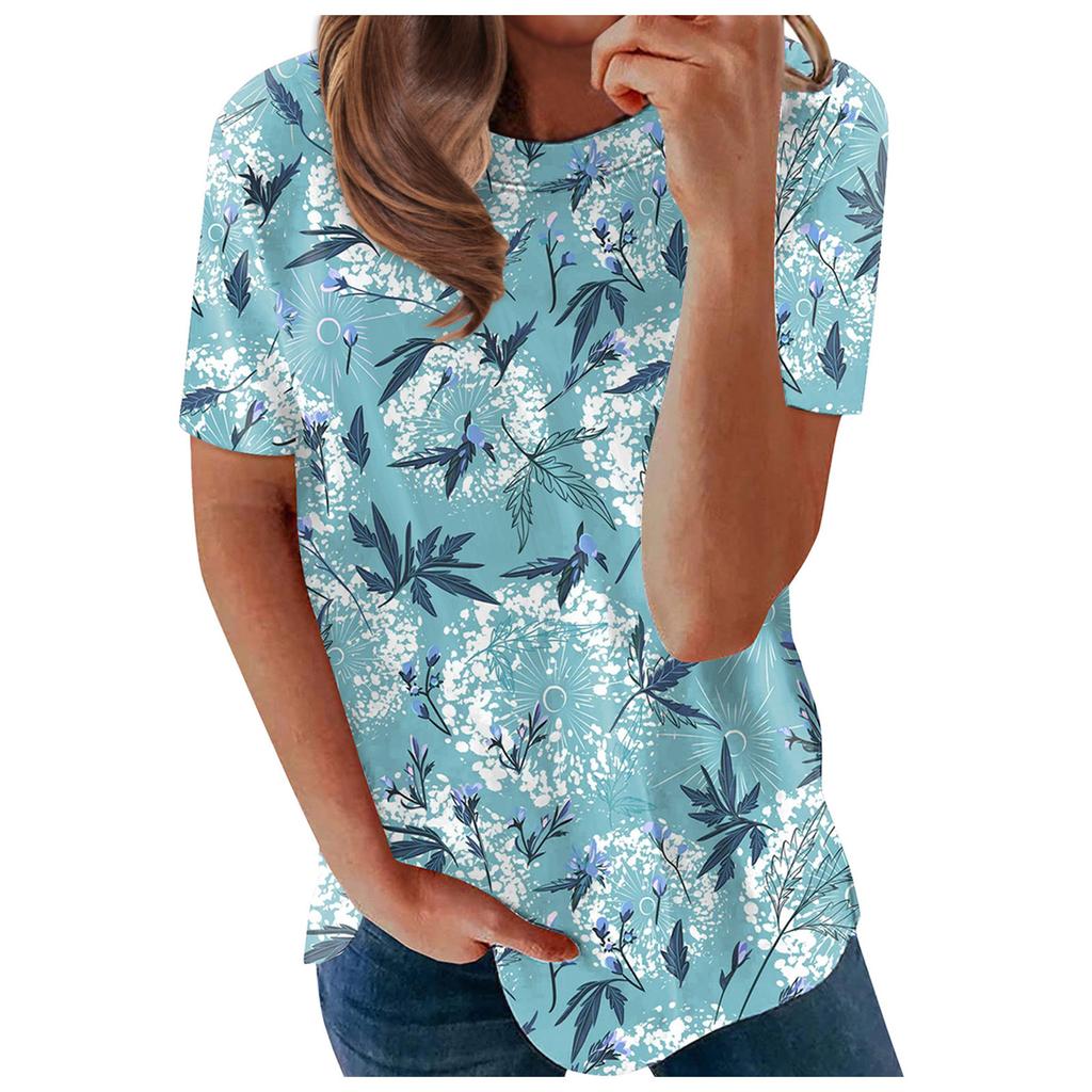 Women's Fashion Casual Loose Round Neck Printed Short Sleeve T-Shirt Top