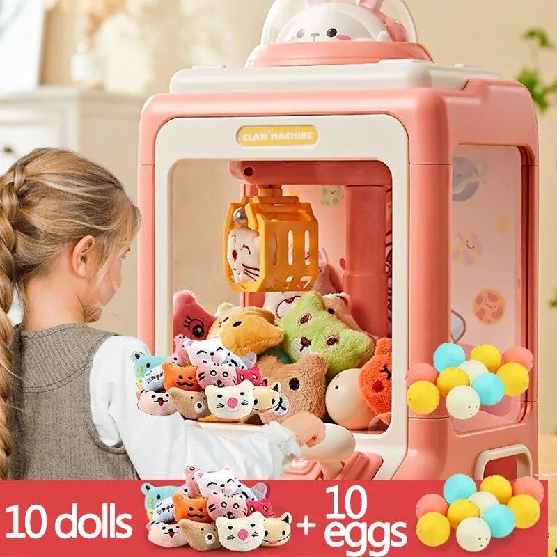 Automatic Doll Machine Plaything For Kids Small Cute Animation Coin Operated Play Game Claw Crane Machines With Light Music Kids Toys