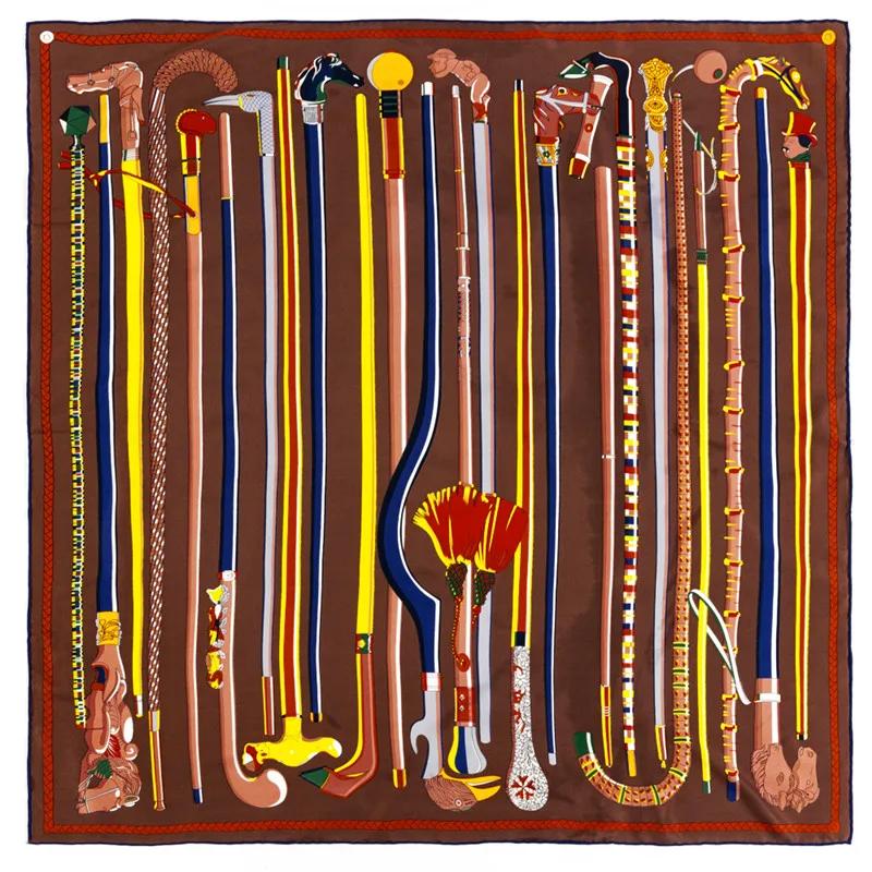 Manual Hand Rolled Twill Silk Scarf Women Mace Print Square Scarves Echarpes Foulards Femme Wrap Bandana Small Hijab 90CM