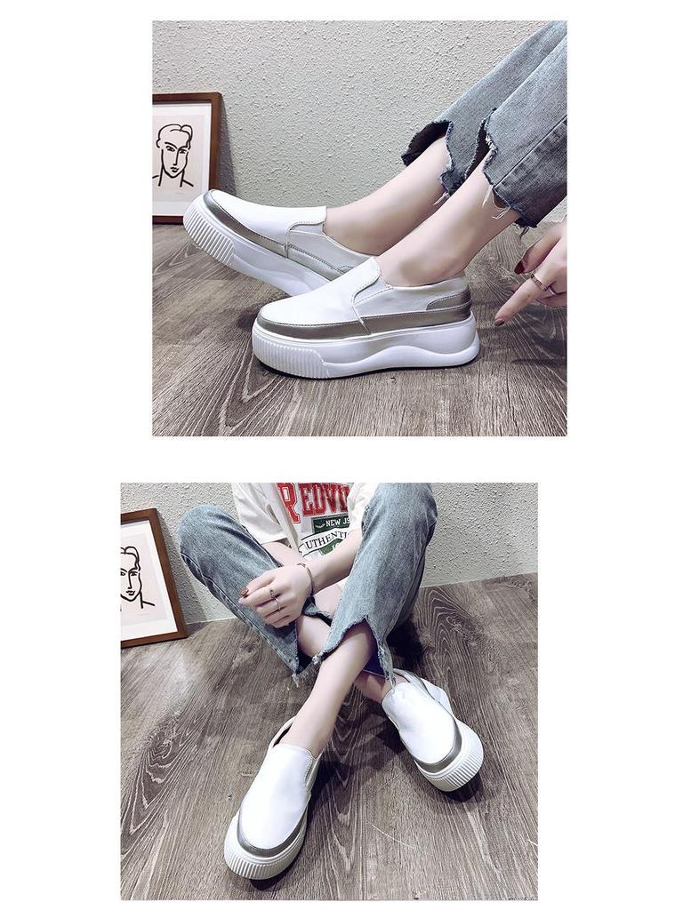 Women's 2025 Hidden Heel White Loafers - Slip-On, Lazy, Thick Sole, Korean Style Platform Shoes.