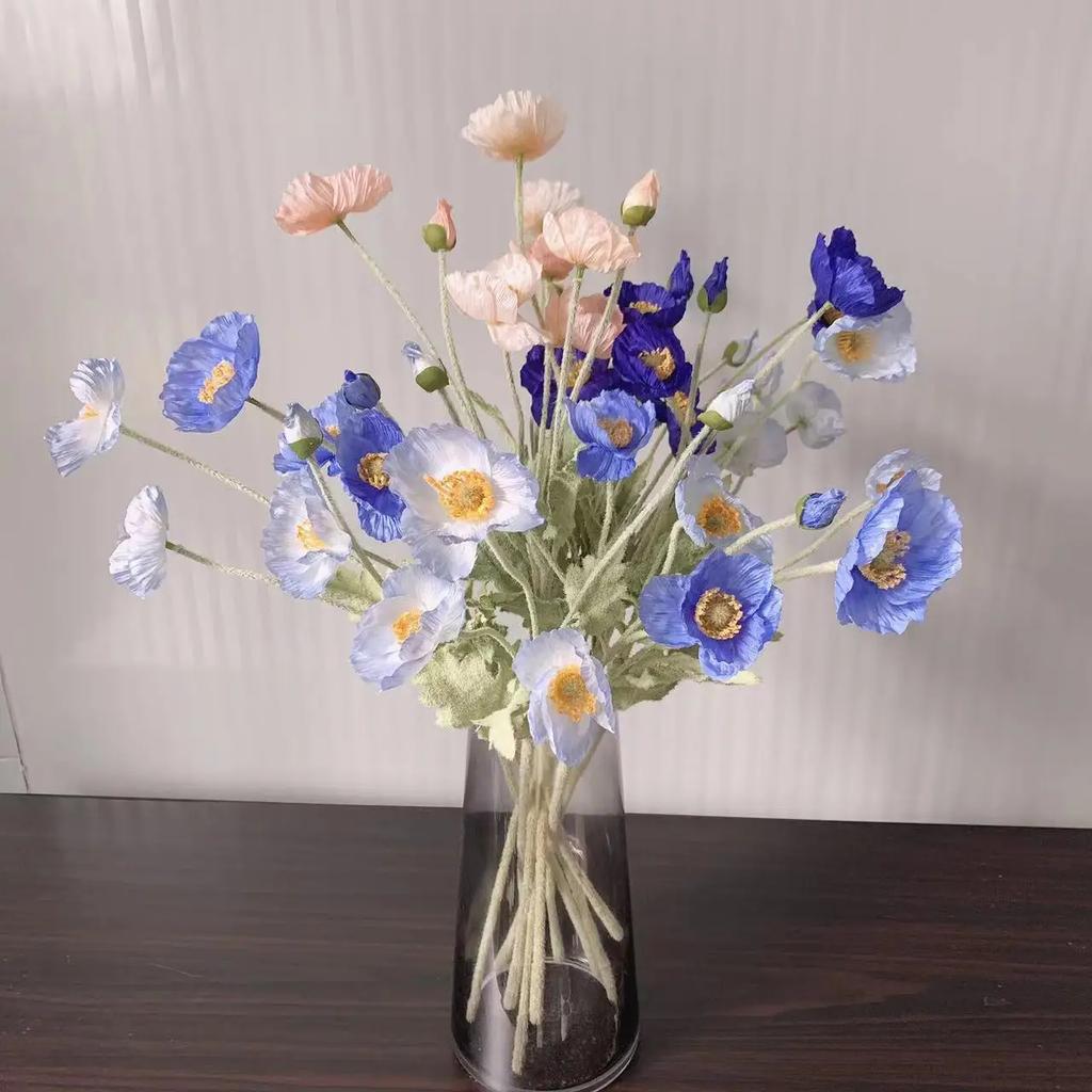 Artificial Flowers Fake Poppy Silk Flowers Long Stem Housewarming Garden Table Wedding DIY Party Wedding Home Bouquet Decor