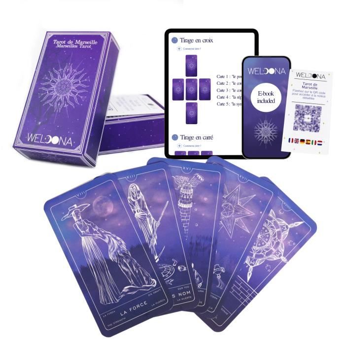 WELOONA - Tarot De MarseilleDivinatory Tarot Deck (78 Cards with E-book Included)