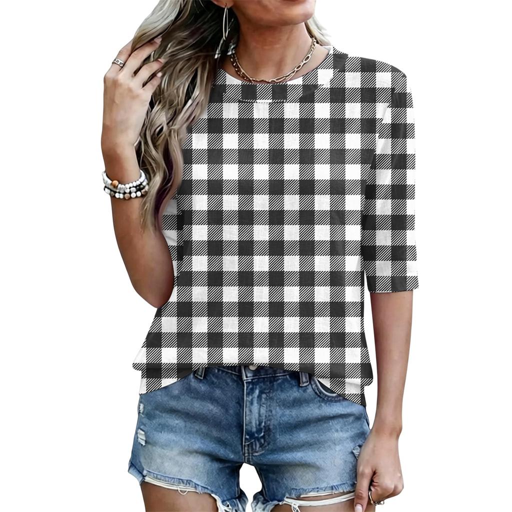 Women's Short Sleeve Round Neck Loose Fit Casual Lightweight Top Blouse for Everyday Wear
