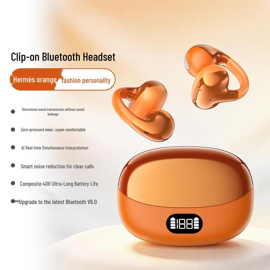 Huaqiangbei 2025 True Wireless Ear Clip Bluetooth Headphones - Ultra-Long Battery Life, Pain-Free Design.