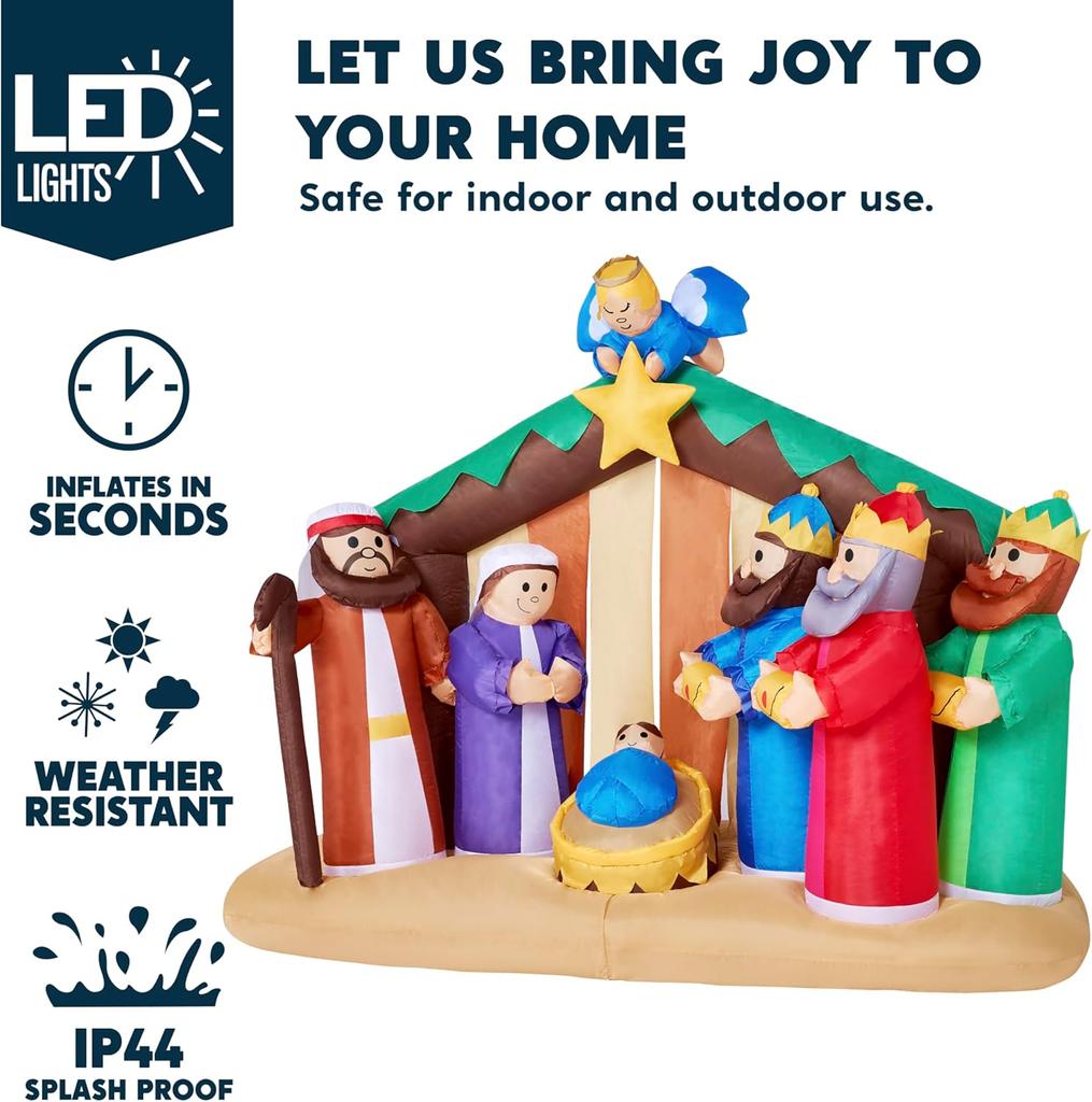 JOYFY 6.5 ft Christmas Inflatable Nativity Scene with Angels with Build-in LEDs for Christmas Party Indoor Outdoor Décor