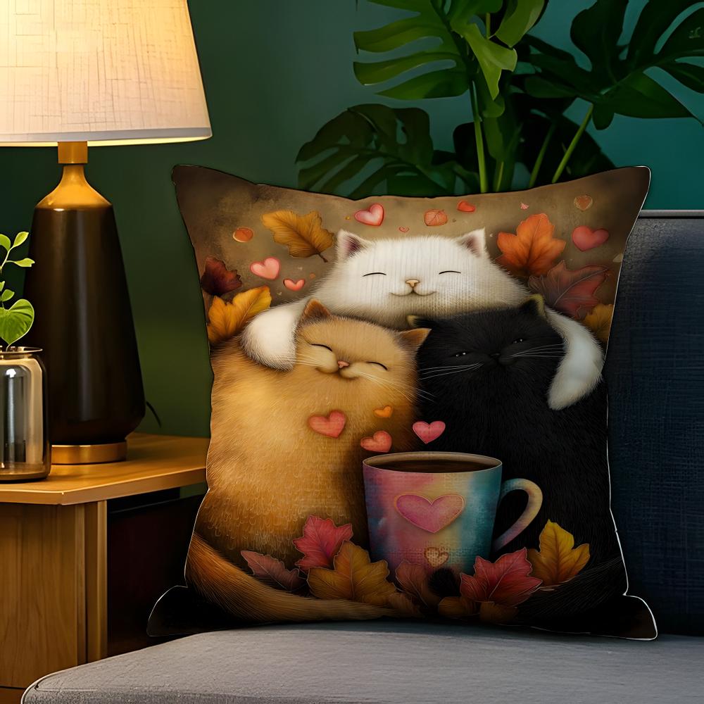 Funny Cute Christmas Cats Pillow Case Natural Linen Pillow Case DoubleSided Decor Sofa Pillowcase Home Decor