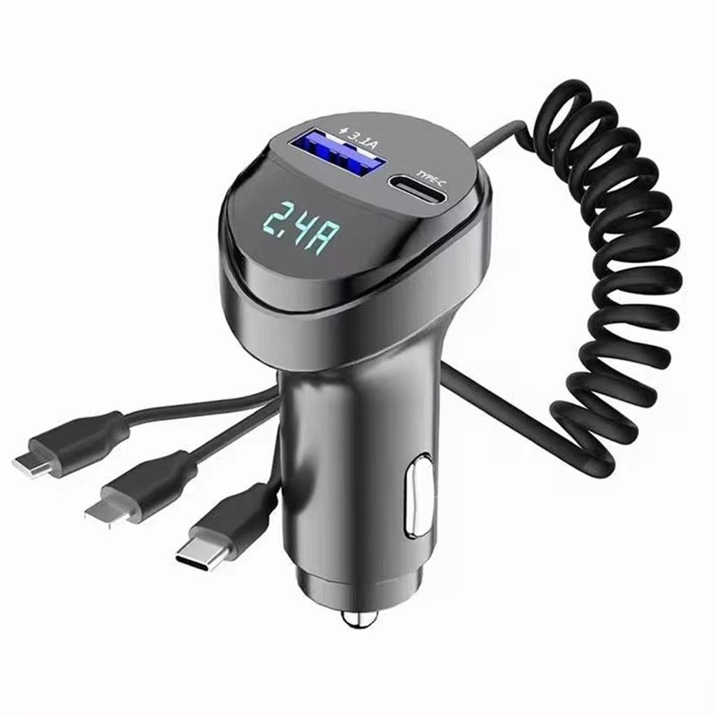3 w 1 samochodowy Bluetooth 5.0 FM Transmiter Audio Odtwarzacz MP3 55 W Szybka ładowarka samochodowa z chowanym kablem Woltomierz 3.1 A Ładowarka do telefonu USB typu C